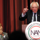 Democratic presidential candidate Sen. Bernie Sanders speaks beside Rev. Al Sharpton during the 25th annual National Action Network convention on April 14, 2016 in New York City.